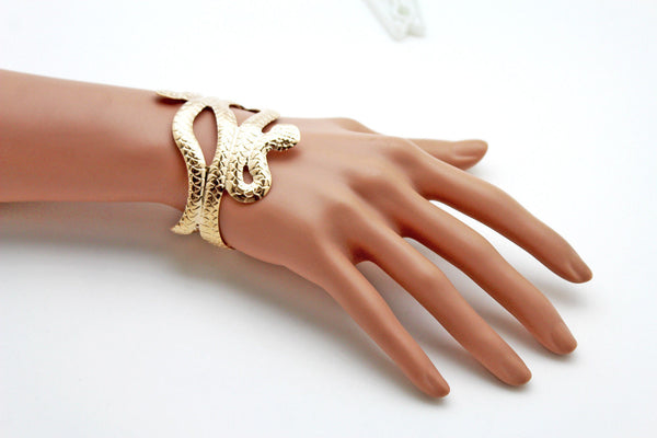 Gold / Silver Metal Cuff Bracelet Cobra Snake Trendy Wrap Around New Women Fashion Jewelry Accessories - alwaystyle4you - 4