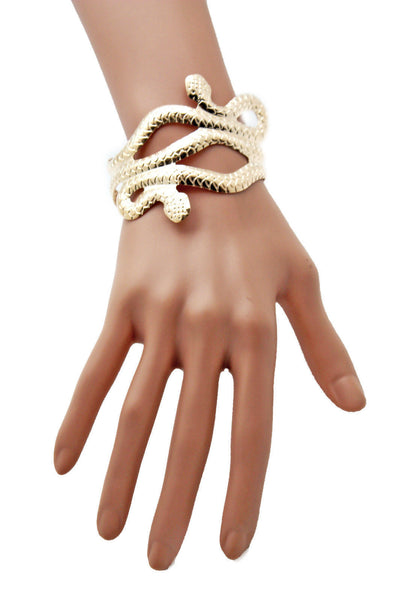 Gold Silver Metal Cuff Bracelet Cobra Snake Trendy Wrap Around New Women Fashion Jewelry Accessories