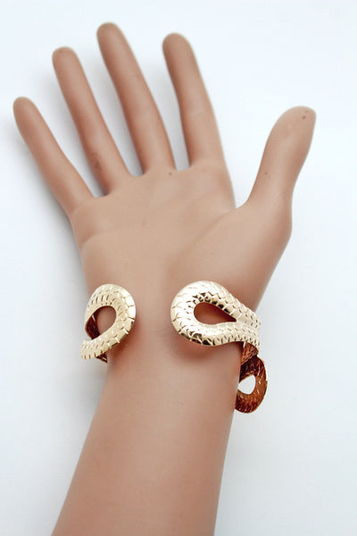 Gold / Silver Metal Cuff Bracelet Cobra Snake Trendy Wrap Around New Women Fashion Jewelry Accessories - alwaystyle4you - 10