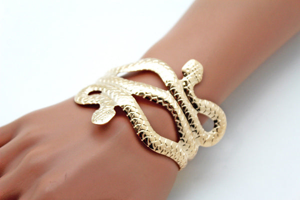 Gold / Silver Metal Cuff Bracelet Cobra Snake Trendy Wrap Around New Women Fashion Jewelry Accessories - alwaystyle4you - 12