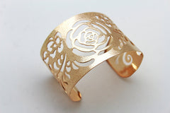 Gold Metal Cuff Cut Outs Adjustable Bracelet Light Flowers New Women Fashion Jewelry Accessories - alwaystyle4you - 3