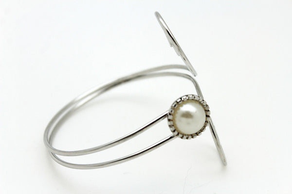 Silver Metal Cuff Bracelet Bangle Geometric Wrap Around Big Bead And Rhinestones Adjustable Women Fashion Jewelry Accessories - alwaystyle4you - 12