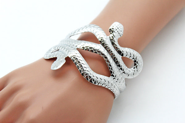 Gold / Silver Metal Cuff Bracelet Cobra Snake Trendy Wrap Around New Women Fashion Jewelry Accessories - alwaystyle4you - 15