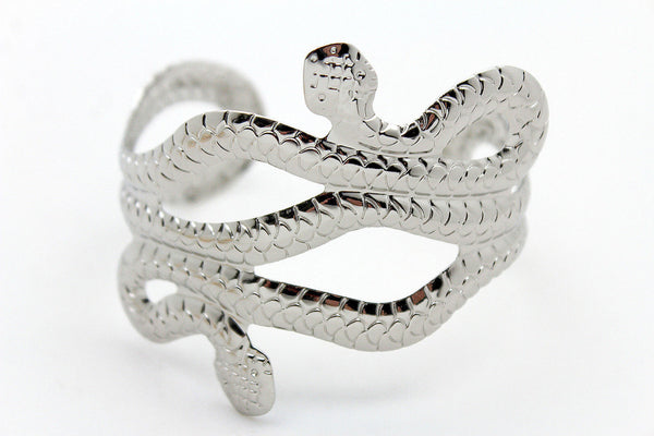 Gold / Silver Metal Cuff Bracelet Cobra Snake Trendy Wrap Around New Women Fashion Jewelry Accessories - alwaystyle4you - 16