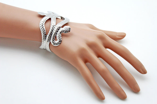Gold / Silver Metal Cuff Bracelet Cobra Snake Trendy Wrap Around New Women Fashion Jewelry Accessories - alwaystyle4you - 17