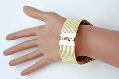 Gold Metal Yellow Cuff Bracelet Stripes Wings Fans Trendy New Women Fashion Jewelry Accessories - alwaystyle4you - 2