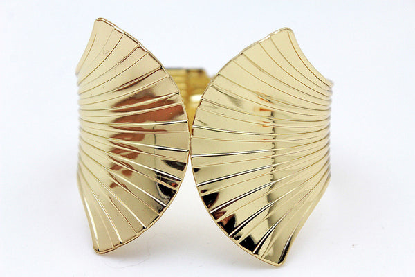 Gold Metal Yellow Cuff Bracelet Stripes Wings Fans Trendy New Women Fashion Jewelry Accessories - alwaystyle4you - 5