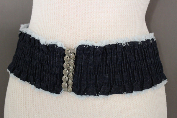 Black Light Blue Dark Blue Denim Stretch Fabric Elastic Hip High Waist Belt + Fringes New Women Fashion Accessories S M - alwaystyle4you - 25