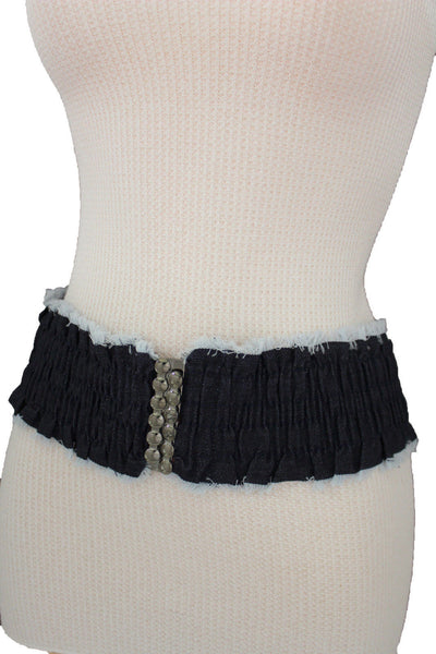 Black Light Blue Dark Blue Denim Stretch Fabric Elastic Hip High Waist Belt + Fringes New Women Fashion Accessories S M - alwaystyle4you - 26