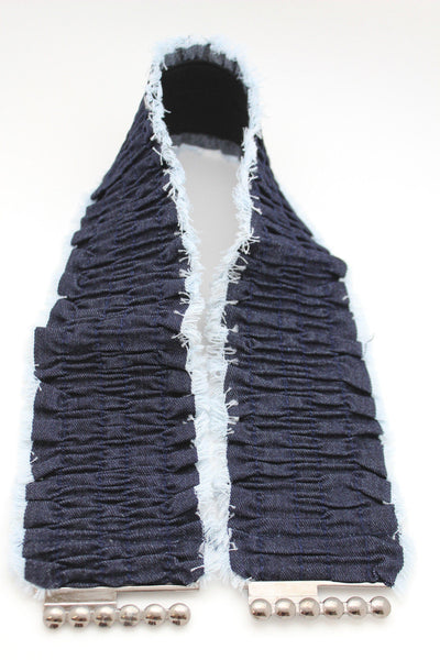 Black Light Blue Dark Blue Denim Stretch Fabric Elastic Hip High Waist Belt + Fringes New Women Fashion Accessories S M - alwaystyle4you - 18