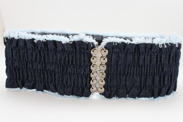 Black Light Blue Dark Blue Denim Stretch Fabric Elastic Hip High Waist Belt + Fringes New Women Fashion Accessories S M - alwaystyle4you - 20