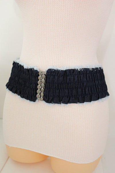 Black Light Blue Dark Blue Denim Stretch Fabric Elastic Hip High Waist Belt + Fringes New Women Fashion Accessories S M - alwaystyle4you - 21