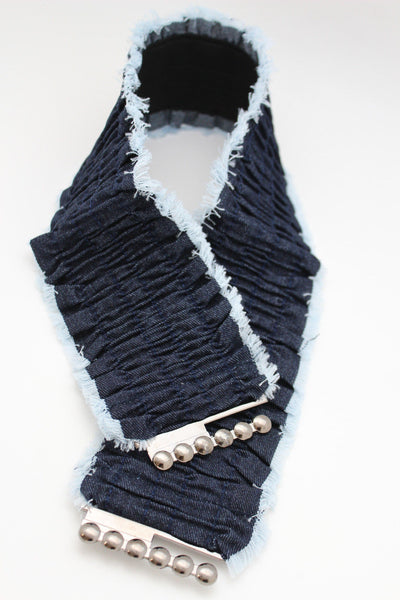 Black Light Blue Dark Blue Denim Stretch Fabric Elastic Hip High Waist Belt + Fringes New Women Fashion Accessories S M - alwaystyle4you - 22