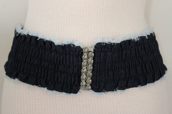 Black Light Blue Dark Blue Denim Stretch Fabric Elastic Hip High Waist Belt + Fringes New Women Fashion Accessories S M - alwaystyle4you - 23