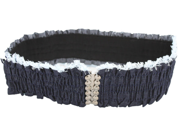 Black Light Blue Dark Blue Denim Stretch Fabric Elastic Hip High Waist Belt + Fringes New Women Fashion Accessories S M - alwaystyle4you - 5