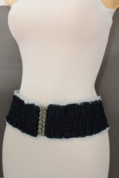 Black Light Blue Dark Blue Denim Stretch Fabric Elastic Hip High Waist Belt + Fringes New Women Fashion Accessories S M - alwaystyle4you - 27