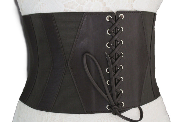 Dark Brown / Black / Brown / Gold Faux Leather Elastic Back Wide Corset Hip High Waist Belt Women Fashion Hot Accessories S M - alwaystyle4you - 26