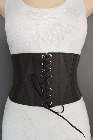 Dark Brown / Black / Brown / Gold Faux Leather Elastic Back Wide Corset Hip High Waist Belt Women Fashion Hot Accessories S M - alwaystyle4you - 1
