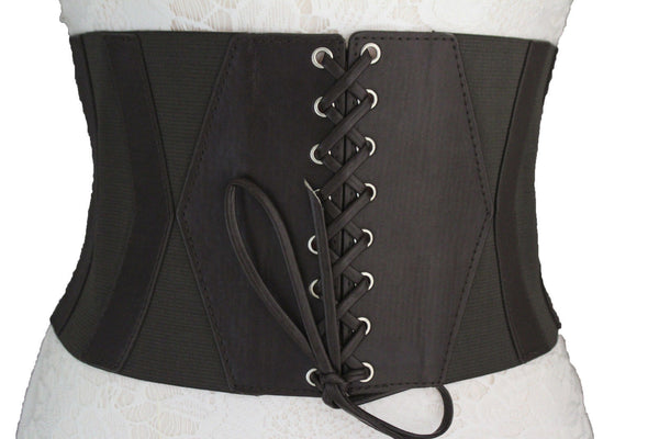 Dark Brown / Black / Brown / Gold Faux Leather Elastic Back Wide Corset Hip High Waist Belt Women Fashion Hot Accessories S M - alwaystyle4you - 22