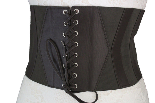 Dark Brown / Black / Brown / Gold Faux Leather Elastic Back Wide Corset Hip High Waist Belt Women Fashion Hot Accessories S M - alwaystyle4you - 24
