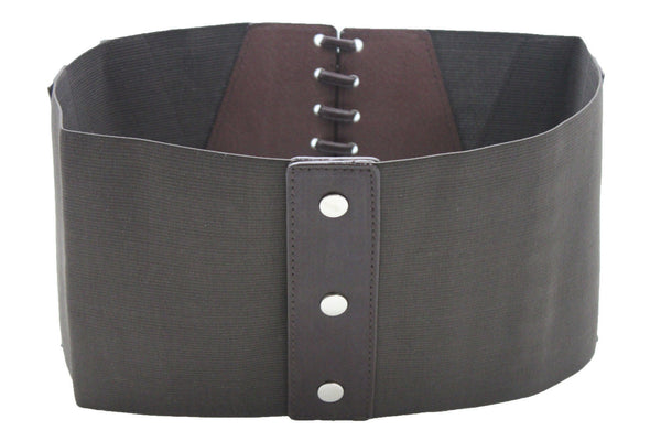 Dark Brown / Black / Brown / Gold Faux Leather Elastic Back Wide Corset Hip High Waist Belt Women Fashion Hot Accessories S M - alwaystyle4you - 9