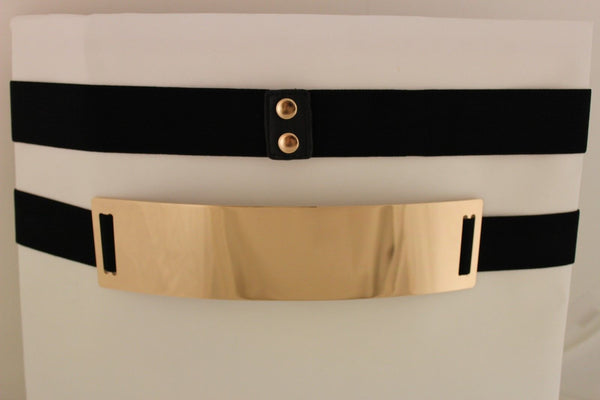 Light Brown (Mocha) / Dark Navy / Royal Blue / Gold Yellow / Black /Red / White Elastic Stretch Back High Waist Hip Belt Gold Metal Mirror Plate New Women Fashion Accessories Plus Size - alwaystyle4you - 41