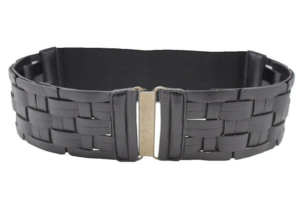 Black Braided Leather Belt Big Antique Gold Buckle New Women Fashion Accessories M L
