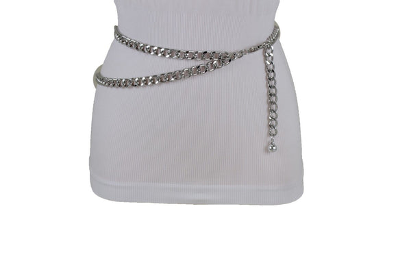 Silver Gold Black Women Belt Thick Metal Chunky Chain Link Side Wave Detail Fashion Accessories XS-XL