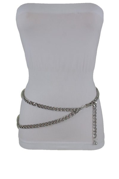 Silver Gold Black Women Belt Thick Metal Chunky Chain Link Side Wave Detail Fashion Accessories XS-XL