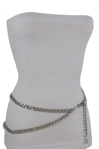 Silver Gold Black Women Belt Thick Metal Chunky Chain Link Side Wave Detail Fashion Accessories XS-XL