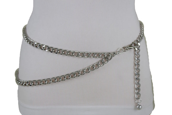 Silver Gold Black Women Belt Thick Metal Chunky Chain Link Side Wave Detail Fashion Accessories XS-XL
