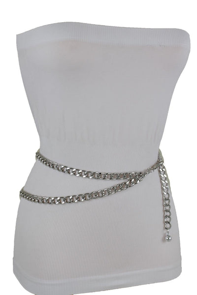 Silver Gold Black Women Belt Thick Metal Chunky Chain Link Side Wave Detail Fashion Accessories XS-XL