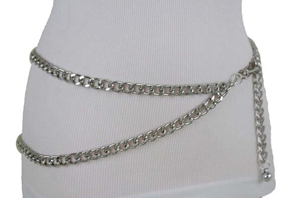 Silver Gold Black Women Belt Thick Metal Chunky Chain Link Side Wave Detail Fashion Accessories XS-XL