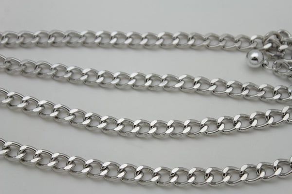 Silver Gold Black Women Belt Thick Metal Chunky Chain Link Side Wave Detail Fashion Accessories XS-XL