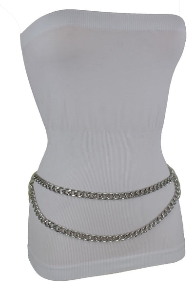 Silver Gold Black Women Belt Thick Metal Chunky Chain Link Side Wave Detail Fashion Accessories XS-XL
