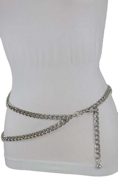 Silver Gold Black Women Belt Thick Metal Chunky Chain Link Side Wave Detail Fashion Accessories XS-XL
