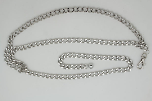 Silver Gold Black Women Belt Thick Metal Chunky Chain Link Side Wave Detail Fashion Accessories XS-XL