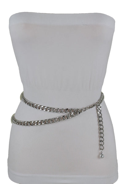 Silver Gold Black Women Belt Thick Metal Chunky Chain Link Side Wave Detail Fashion Accessories XS-XL