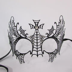 Black Metal Butterfly Wings Cross Net Silver Rhinestones Back Tie Halloween