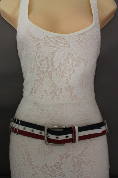 Blue Red White Faux Leather Hip Waist Belt America USA Flag New Women Fashion Accessories S M