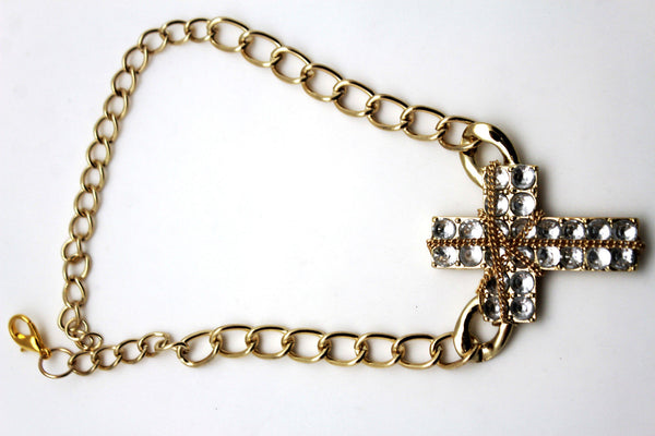 Gold Silver Boot Chain Bracelet Big Rhinestones Cross Western Shoe Accessory New Women Ffashion - alwaystyle4you - 10