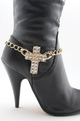 Gold Silver Boot Chain Bracelet Big Rhinestones Cross Western Shoe Accessory New Women Ffashion - alwaystyle4you - 5
