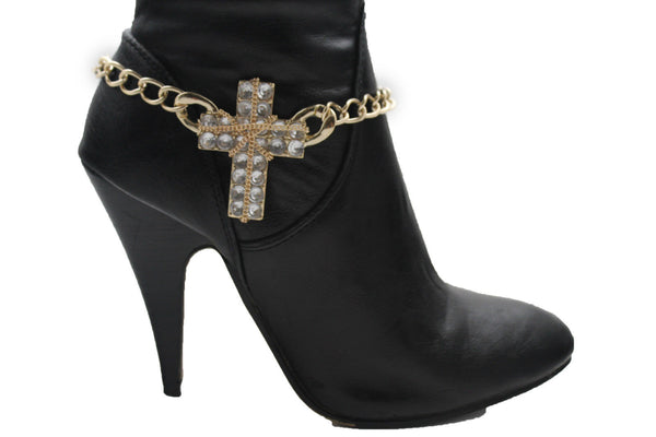 Gold Silver Boot Chain Bracelet Big Rhinestones Cross Western Shoe Accessory New Women Ffashion - alwaystyle4you - 13