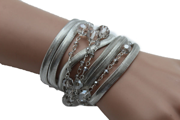 Gold Silver Metal Bracelet Mesh Chain 5 Strands Wide Wrist Beads New Women Fashion Jewelry Accessories - alwaystyle4you - 15