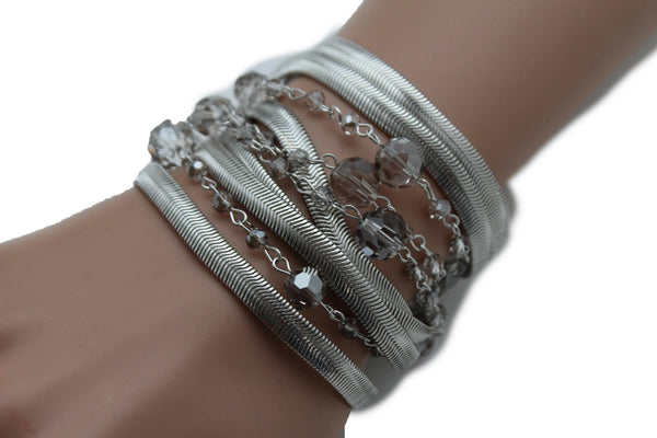 Gold Silver Metal Bracelet Mesh Chain 5 Strands Wide Wrist Beads New Women Fashion Jewelry Accessories - alwaystyle4you - 16