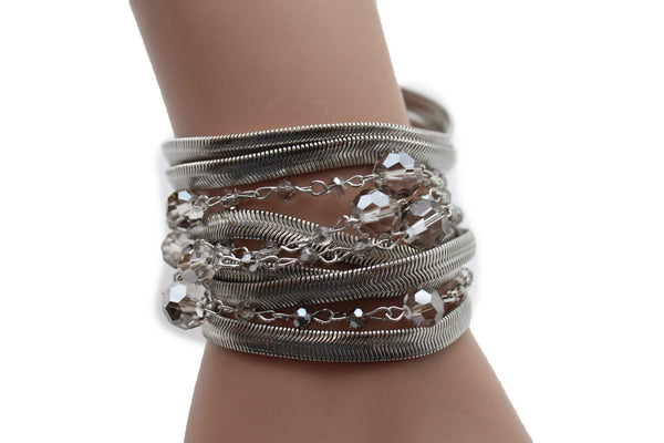 Gold Silver Metal Bracelet Mesh Chain 5 Strands Wide Wrist Beads New Women Fashion Jewelry Accessories - alwaystyle4you - 17