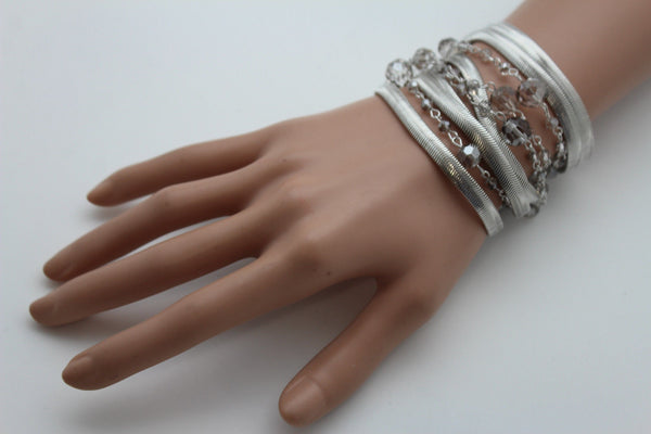 Gold Silver Metal Bracelet Mesh Chain 5 Strands Wide Wrist Beads New Women Fashion Jewelry Accessories - alwaystyle4you - 19