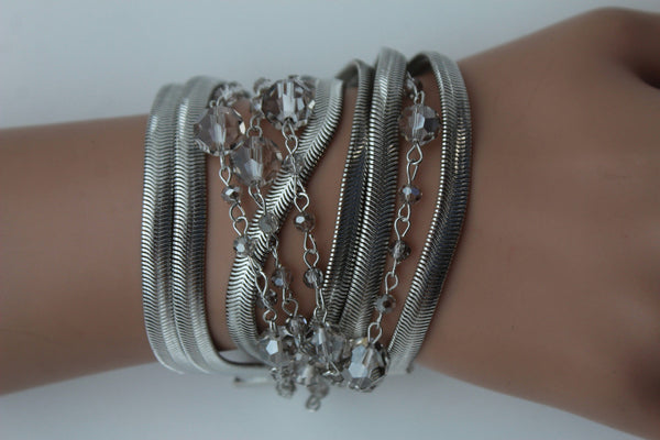 Gold Silver Metal Bracelet Mesh Chain 5 Strands Wide Wrist Beads New Women Fashion Jewelry Accessories - alwaystyle4you - 21