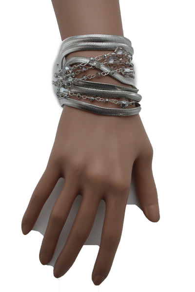 Gold Silver Metal Bracelet Mesh Chain 5 Strands Wide Wrist Beads New Women Fashion Jewelry Accessories - alwaystyle4you - 22