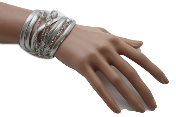 Gold Silver Metal Bracelet Mesh Chain 5 Strands Wide Wrist Beads New Women Fashion Jewelry Accessories - alwaystyle4you - 2